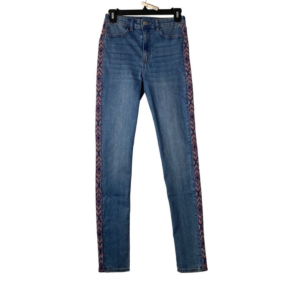 H&M Divided Skinny Jeans Women Size 8 Side Aztec Embroidered‎ Accent